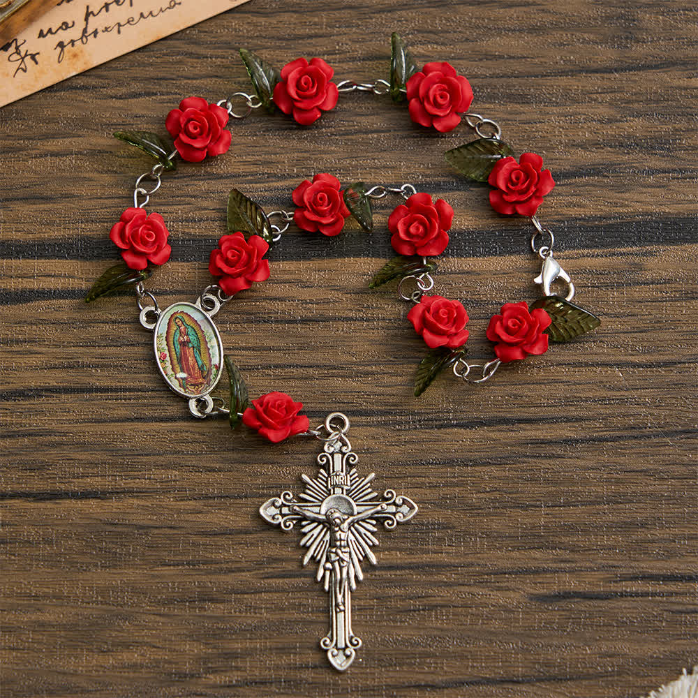 Christianartworkshop Sacred Red Rose Pocket Rosary with Our Lady's Floral Devotion - image 2
