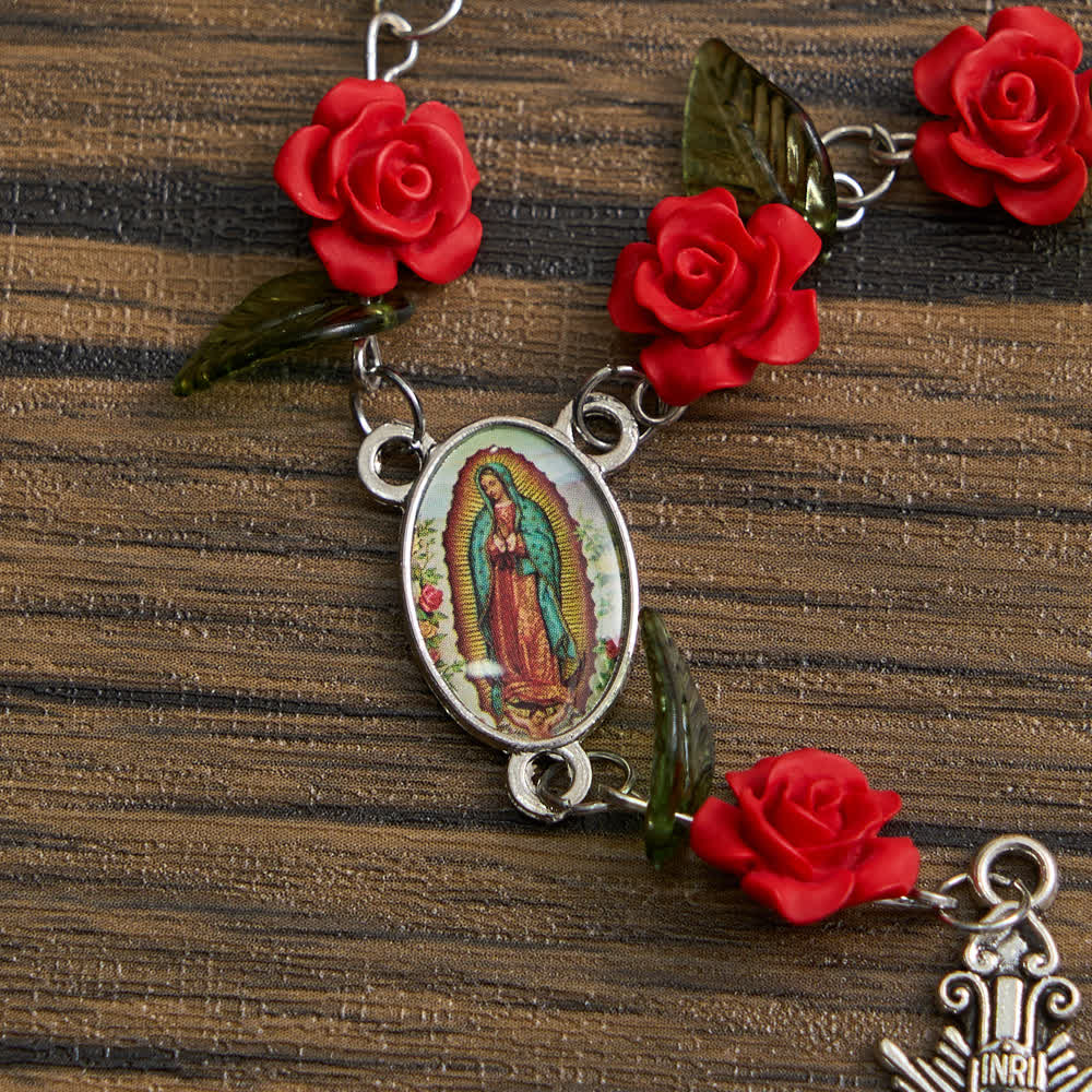 Christianartworkshop Sacred Red Rose Pocket Rosary with Our Lady's Floral Devotion - image 5