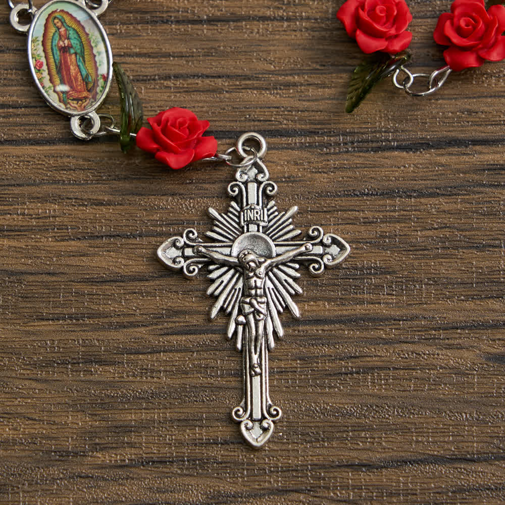 Christianartworkshop Sacred Red Rose Pocket Rosary with Our Lady's Floral Devotion - image 7