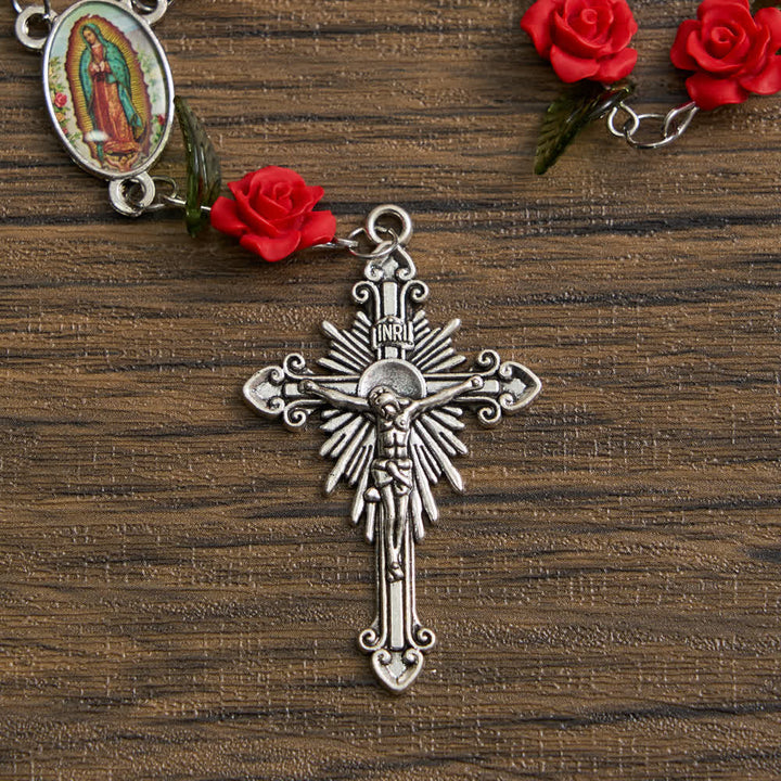 Christianartworkshop Sacred Red Rose Pocket Rosary with Our Lady's Floral Devotion - image 7