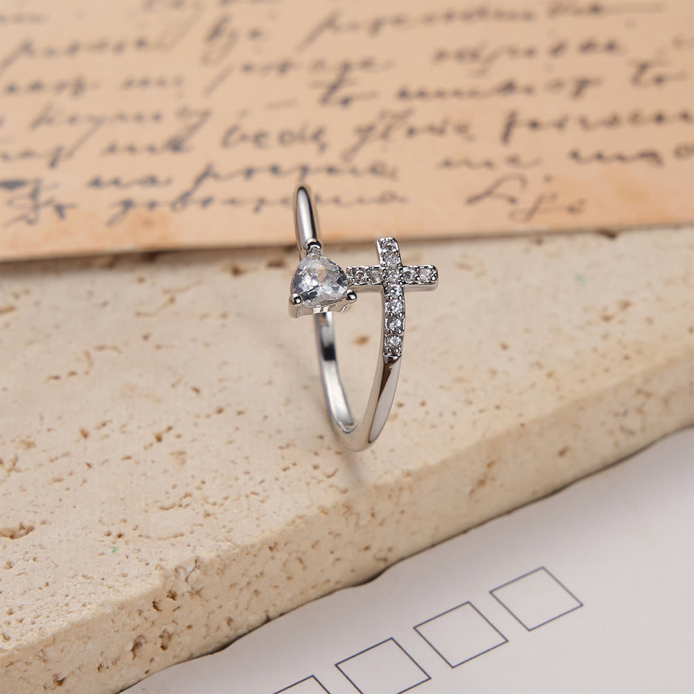 Christianartworkshop Two-Color Adjustable Ring with Paved Cross & Heart Zircon Accents: A Reminder of Sacred Grace - image 9