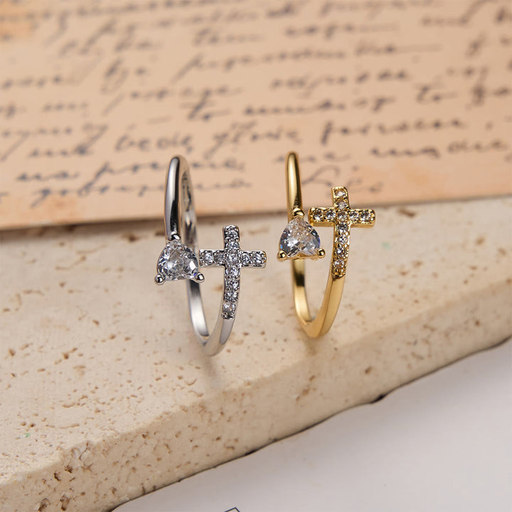 Christianartworkshop Two-Color Adjustable Ring with Paved Cross & Heart Zircon Accents: A Reminder of Sacred Grace - image 6