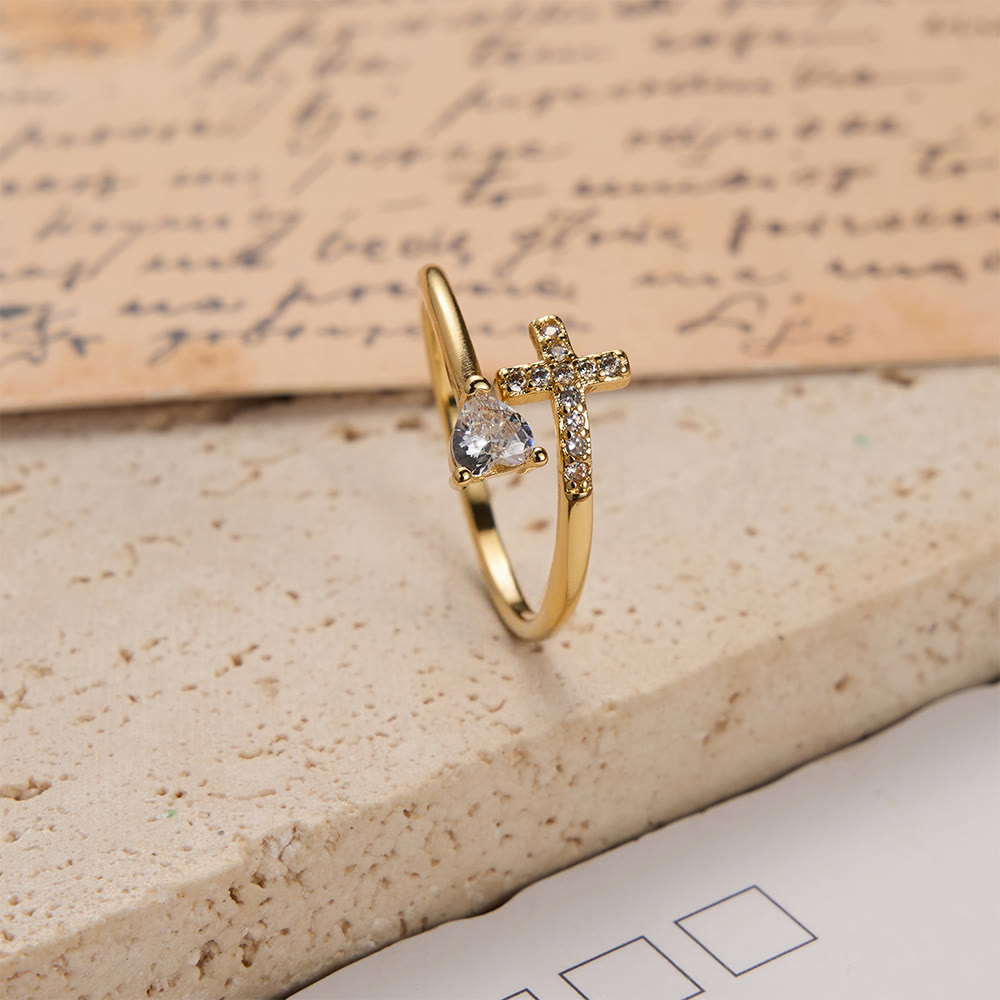 Christianartworkshop Two-Color Adjustable Ring with Paved Cross & Heart Zircon Accents: A Reminder of Sacred Grace - image 2