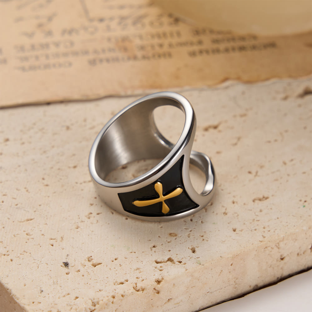 Christianartworkshop Classic Cross Bottle Opener Ring with Two-Tone Options and Open Band Design: A Timeless Emblem of Devotion - Golden - US 8 - image 4