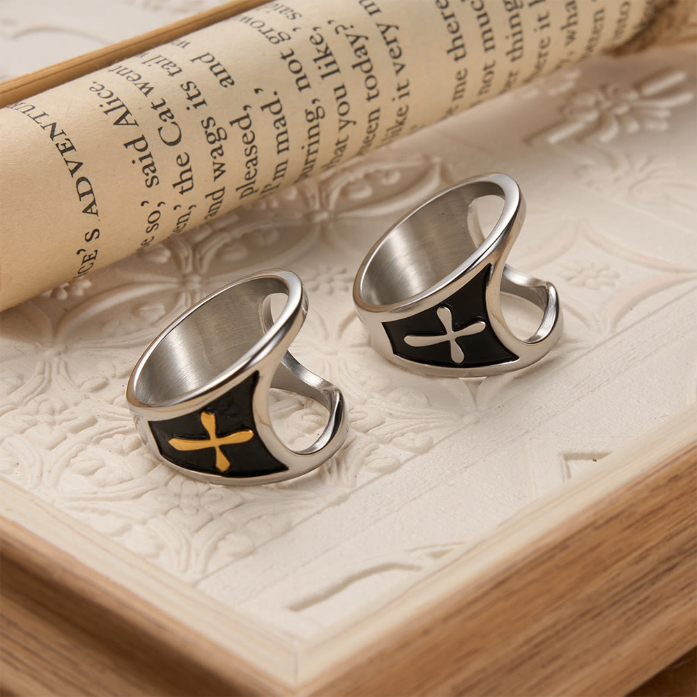 Christianartworkshop Classic Cross Bottle Opener Ring with Two-Tone Options and Open Band Design: A Timeless Emblem of Devotion - image 1