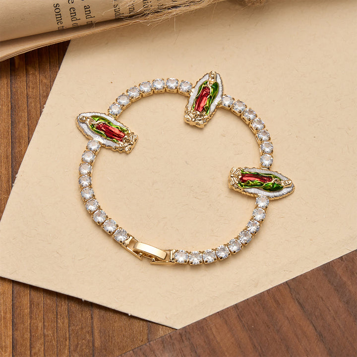 Christianartworkshop Sparkling Zircon Tennis Bracelet with St. Jude, St. Benedict, and Our Lady Motifs: A Reminder of Heavenly Grace - Our Lady - image 4