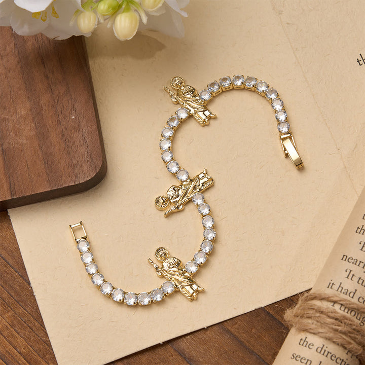 Christianartworkshop Sparkling Zircon Tennis Bracelet with St. Jude, St. Benedict, and Our Lady Motifs: A Reminder of Heavenly Grace - St.Jude - Golden Robe - image 10