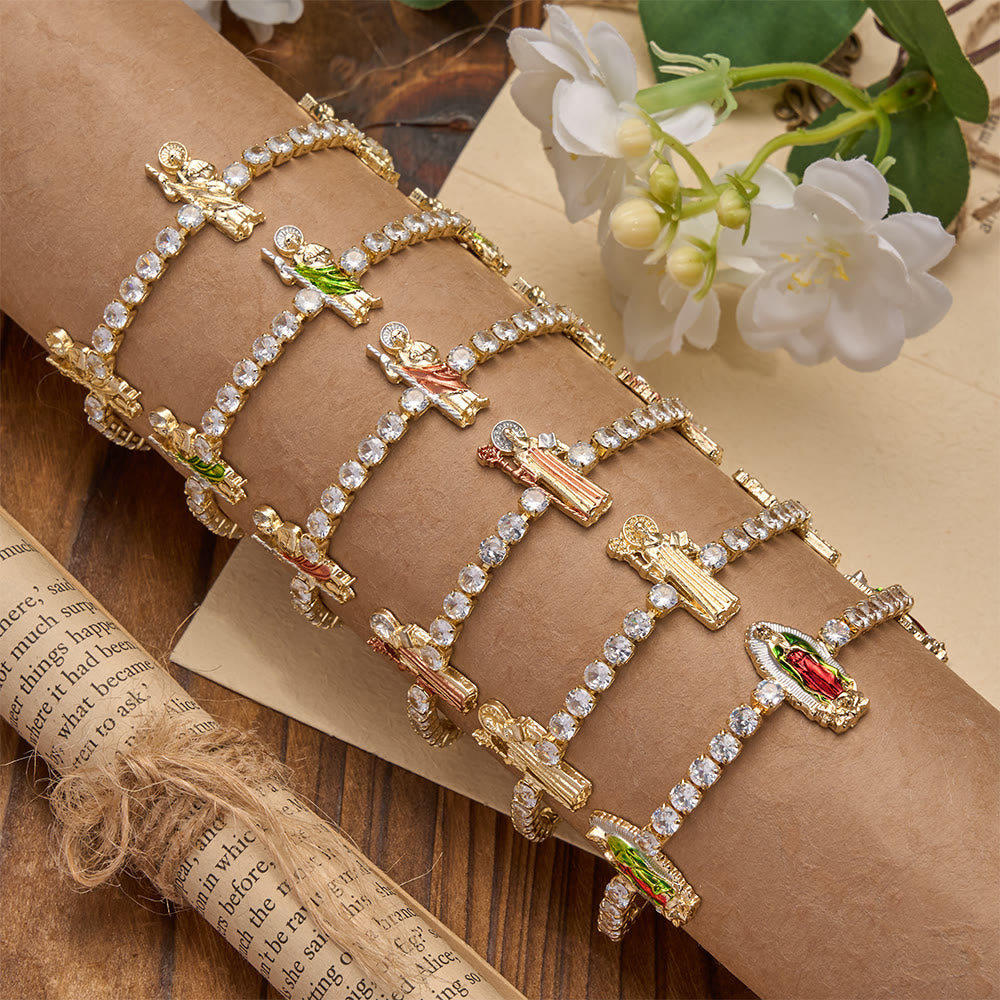 Christianartworkshop Sparkling Zircon Tennis Bracelet with St. Jude, St. Benedict, and Our Lady Motifs: A Reminder of Heavenly Grace - image 0