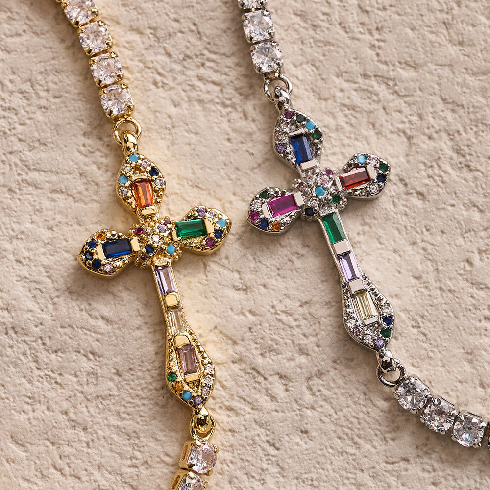 Christianartworkshop Adjustable Tennis Bracelet with Colorful Zircon Cross Charm: A Symbol of Vibrant Faith - image 1