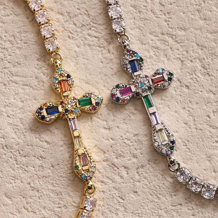Christianartworkshop Adjustable Tennis Bracelet with Colorful Zircon Cross Charm: A Symbol of Vibrant Faith - image 1