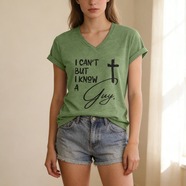 Christianartworkshop I Can't But I Know A Guy Print V-Neck T-shirt - image 11