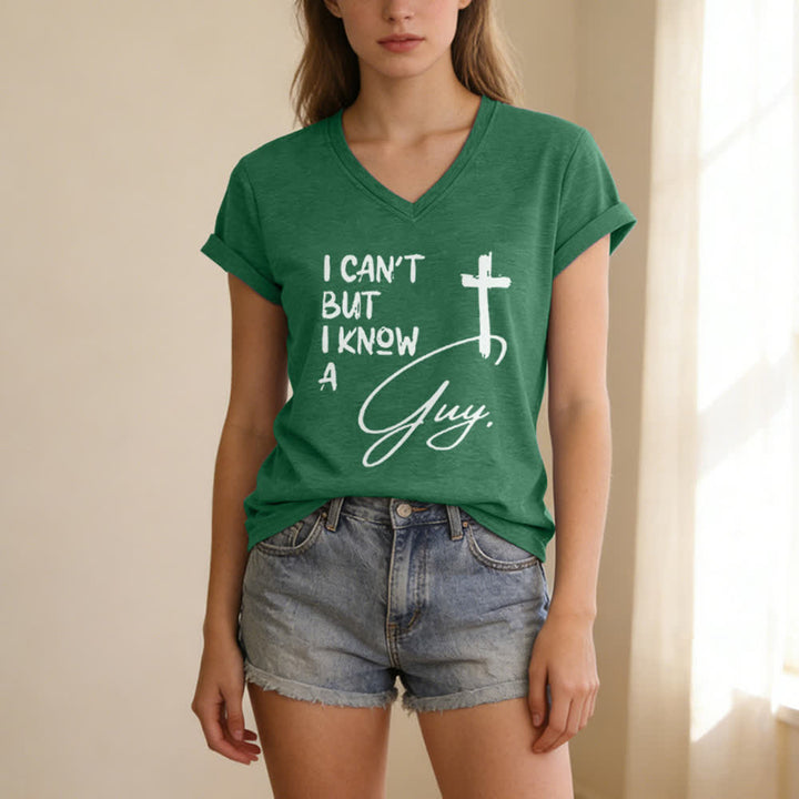 Christianartworkshop I Can't But I Know A Guy Print V-Neck T-shirt - image 13