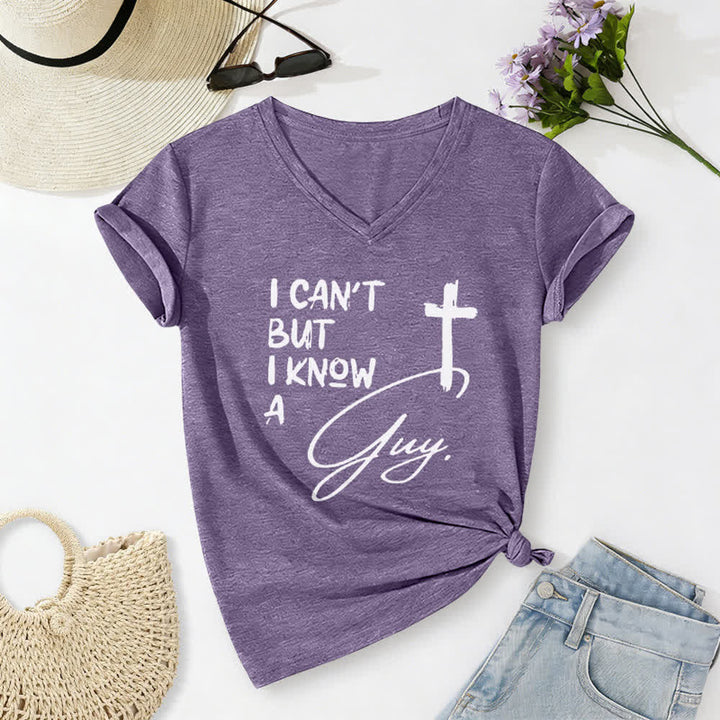 Christianartworkshop I Can't But I Know A Guy Print V-Neck T-shirt - Purple - 2XL - image 24