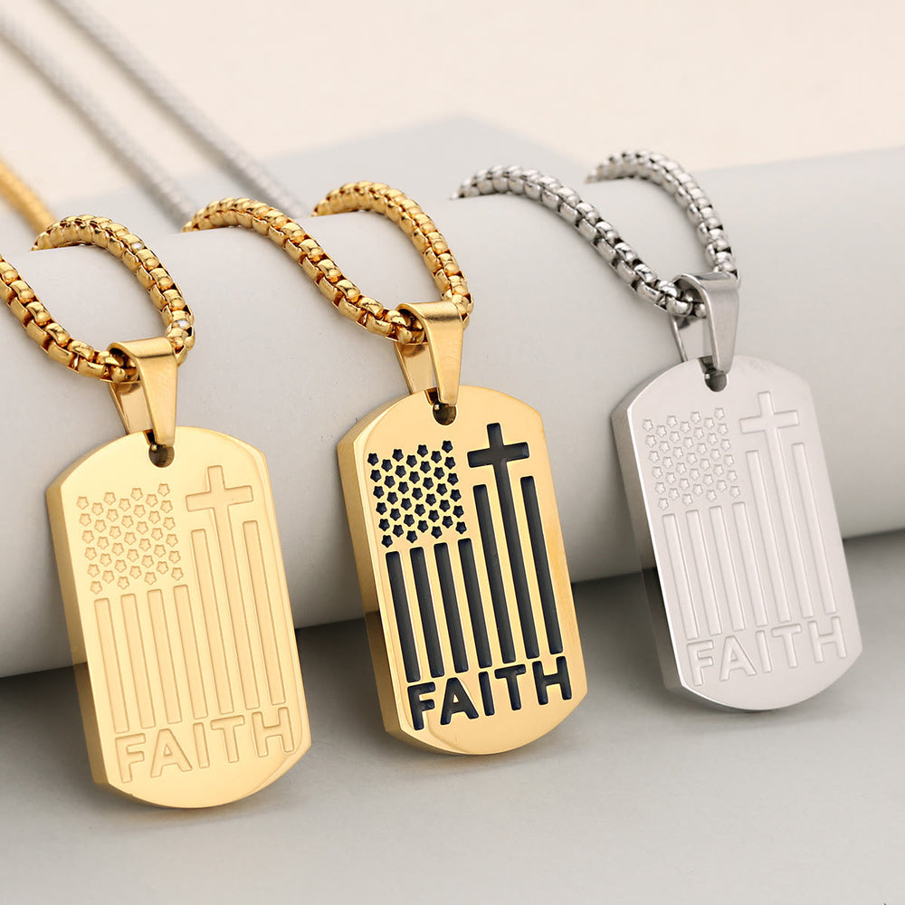 Christianartworkshop Patriotic Faith Cross Dog Tag Pendant with Box Chain: A Reminder of Divine and National Grace - image 1