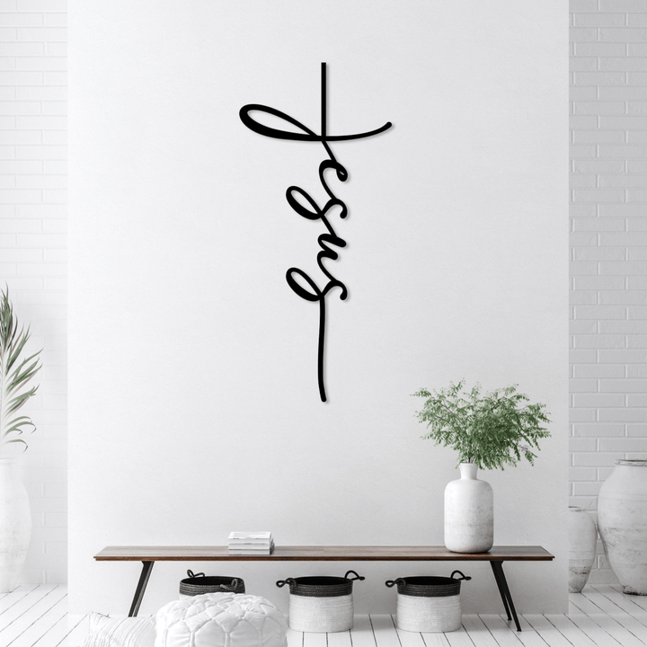 Christianartworkshop Jesus Script Cross Metal Wall Decor: A Minimalist Statement of Faith - image 3