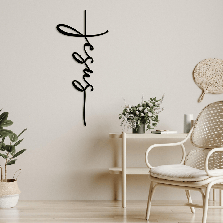 Christianartworkshop Jesus Script Cross Metal Wall Decor: A Minimalist Statement of Faith - image 1