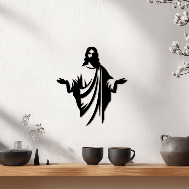 Christianartworkshop Welcoming Jesus Silhouette Metal Wall Decor: A Symbol of Divine Grace - image 1