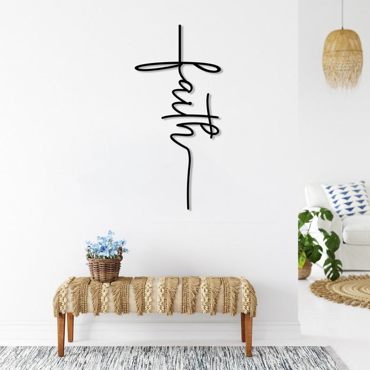 Christianartworkshop Faith Script Cross Metal Wall Decor: A Modern Statement of Belief - image 0