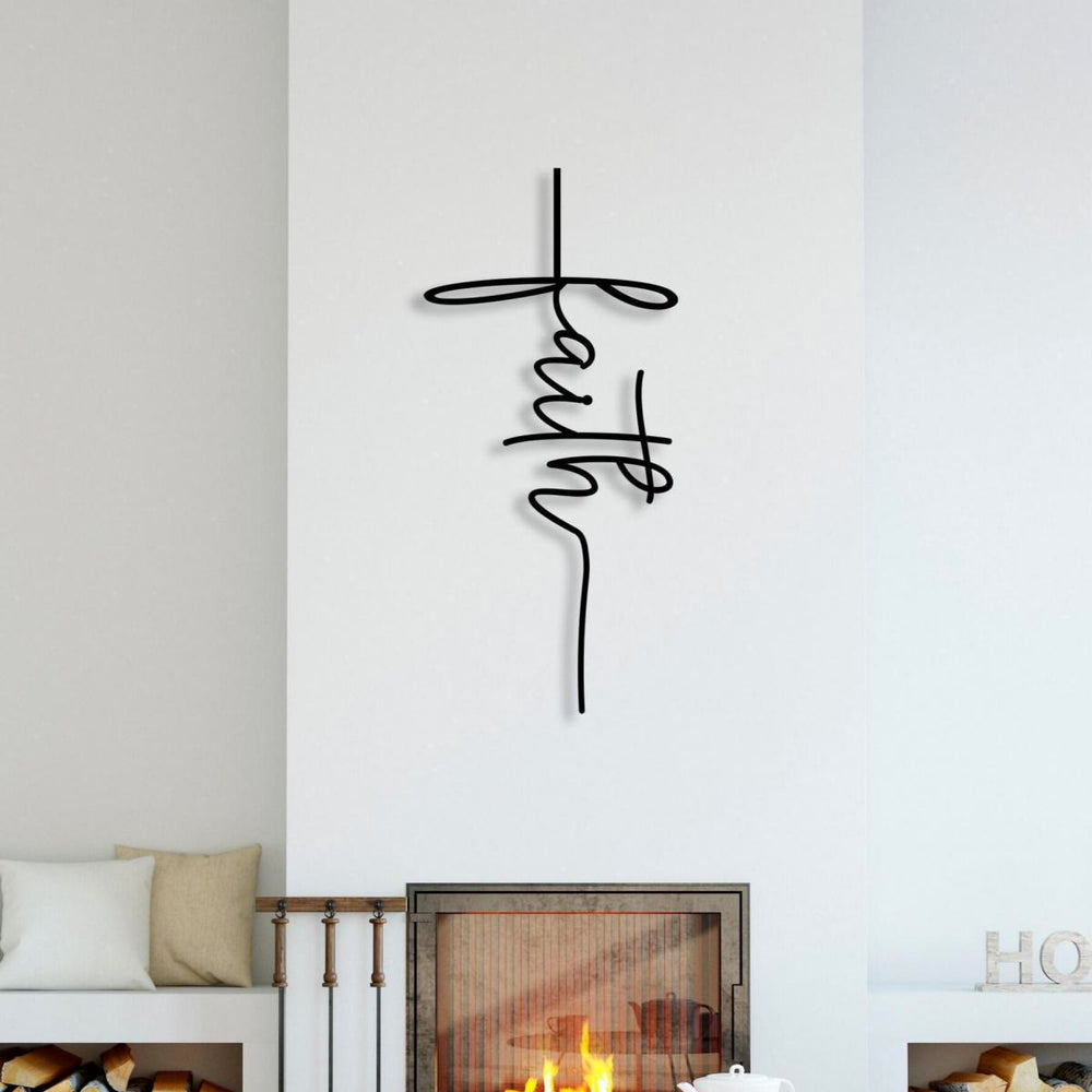 Christianartworkshop Faith Script Cross Metal Wall Decor: A Modern Statement of Belief - image 1