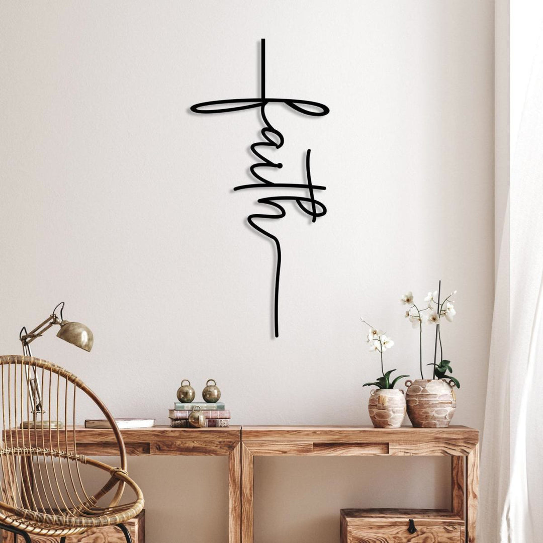 Christianartworkshop Faith Script Cross Metal Wall Decor: A Modern Statement of Belief - image 3
