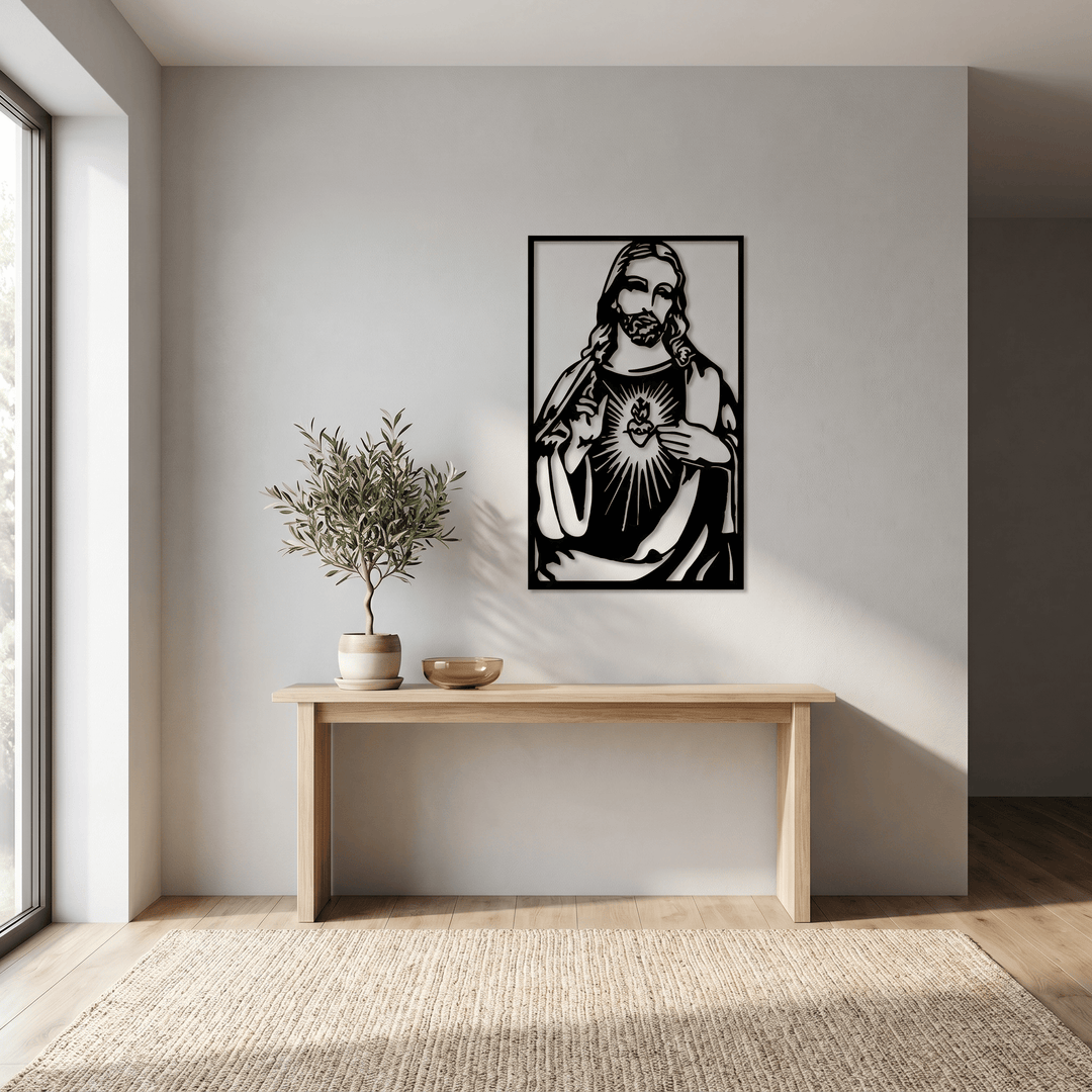 Christianartworkshop Minimalist Sacred Heart Jesus Metal Wall Sign: A Quiet Reminder of His Tender Mercy - image 2