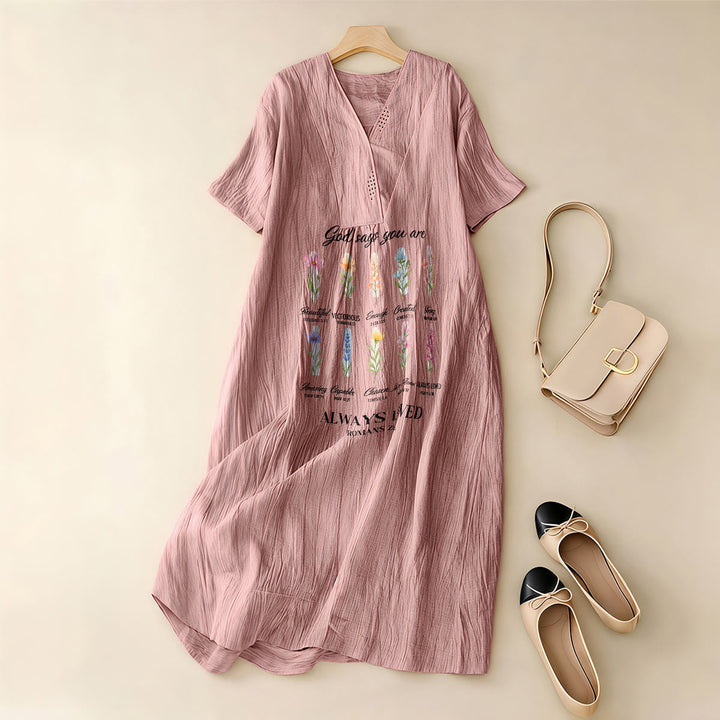 Christianartworkshop God Says You Are Always Loved Floral V-Neck Short Sleeve Midi Dress - image 7