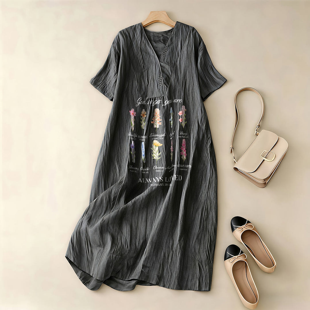 Christianartworkshop God Says You Are Always Loved Floral V-Neck Short Sleeve Midi Dress - image 9