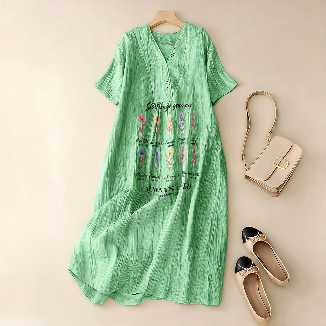 Christianartworkshop God Says You Are Always Loved Floral V-Neck Short Sleeve Midi Dress - image 1