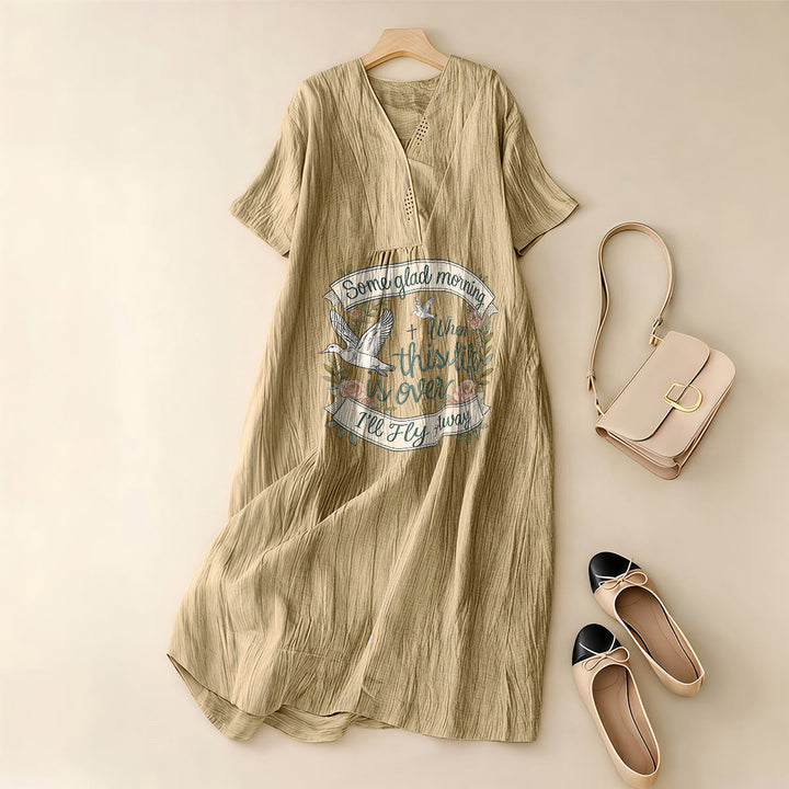 Christianartworkshop Some Glad Morning I'll Fly Away Floral Dove V-Neck Short Sleeve Midi Dress - image 7