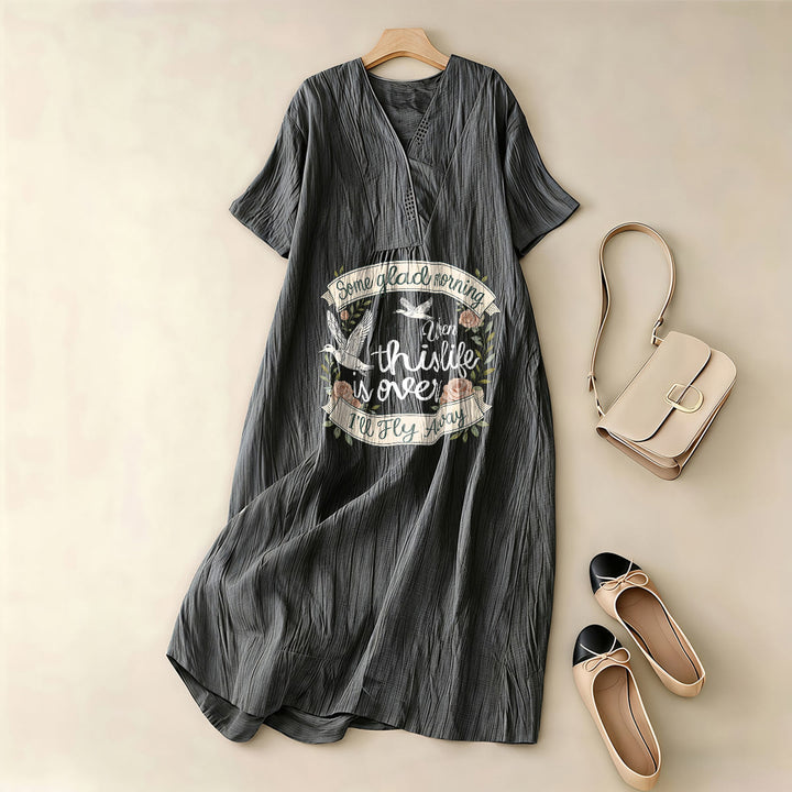 Christianartworkshop Some Glad Morning I'll Fly Away Floral Dove V-Neck Short Sleeve Midi Dress - image 1