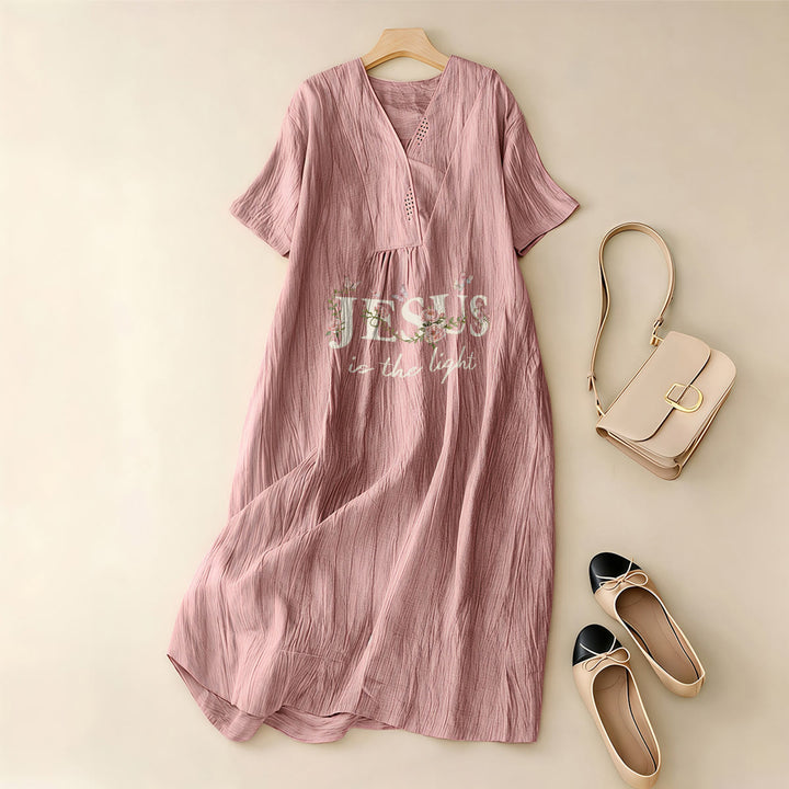 Christianartworkshop Jesus Is The Light Floral Butterfly V-Neck Short Sleeve Midi Dress - image 7