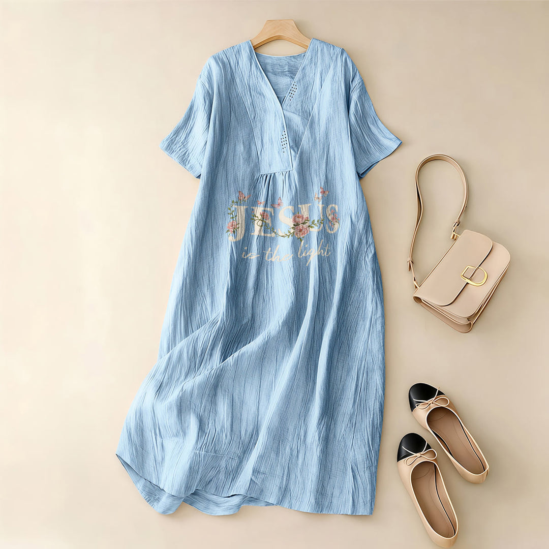 Christianartworkshop Jesus Is The Light Floral Butterfly V-Neck Short Sleeve Midi Dress - image 5