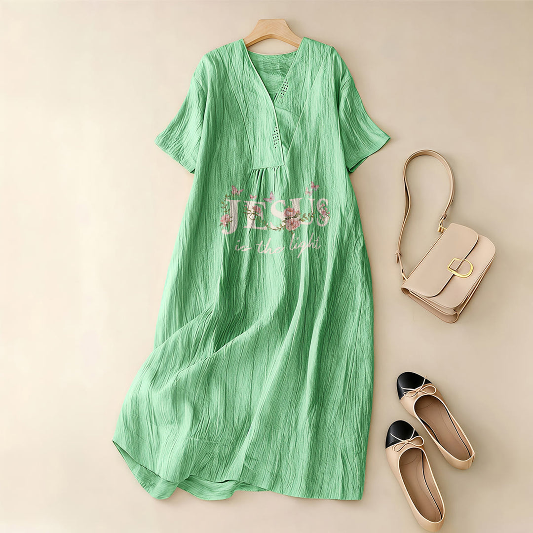 Christianartworkshop Jesus Is The Light Floral Butterfly V-Neck Short Sleeve Midi Dress - image 3
