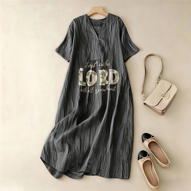 Christianartworkshop Trust In The Lord With All Your Heart Floral V-Neck Short Sleeve Midi Dress - image 9