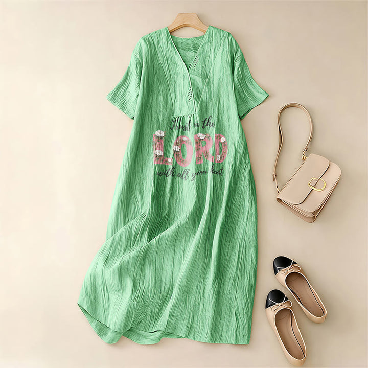Christianartworkshop Trust In The Lord With All Your Heart Floral V-Neck Short Sleeve Midi Dress - image 3