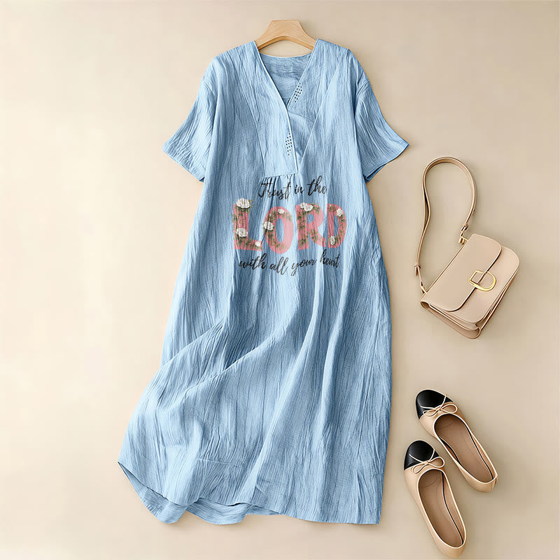 Christianartworkshop Trust In The Lord With All Your Heart Floral V-Neck Short Sleeve Midi Dress - image 5