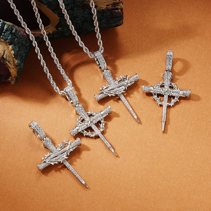 Christianartworkshop Pave Zircon Nail Cross Necklace with Crown of Thorns: A Reminder of Divine Love - image 5