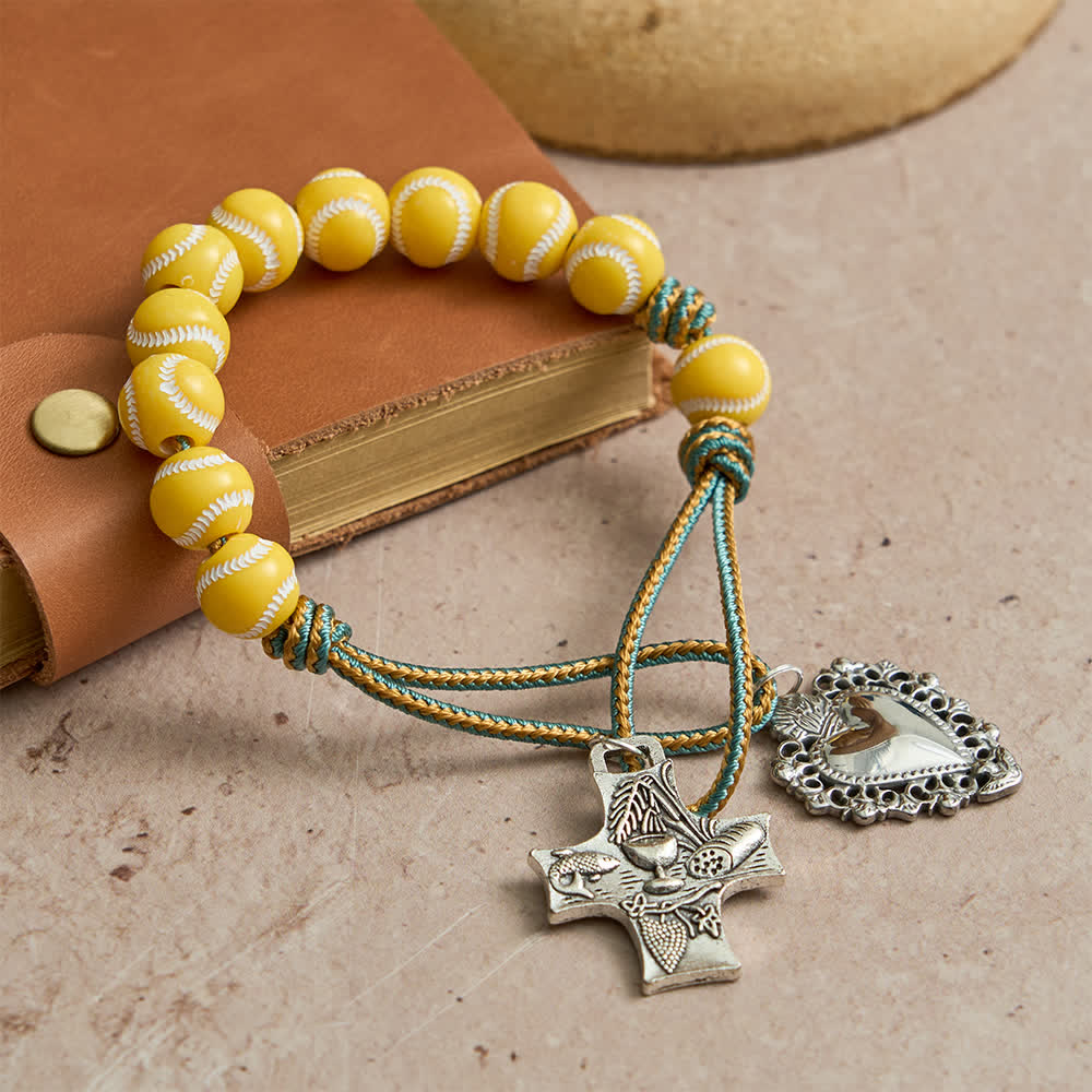 Christianartworkshop Baseball Bead Pocket Rosary with Sacred Heart & Eucharist Cross - Sacred Heart & Eucharist Cross - image 0