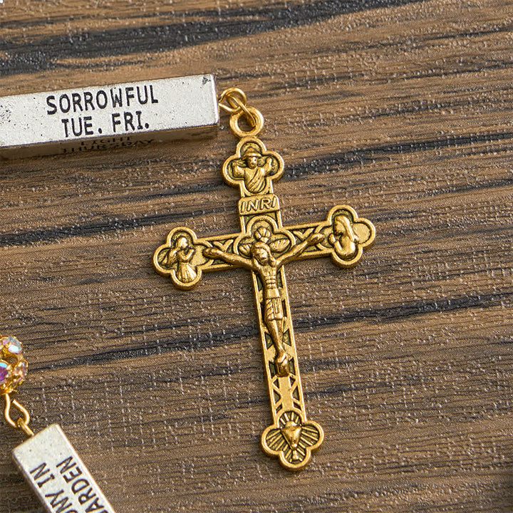 Christianartworkshop Golden Rhinestone Six Tablets Rosary with Our Lady of Fatima - image 7