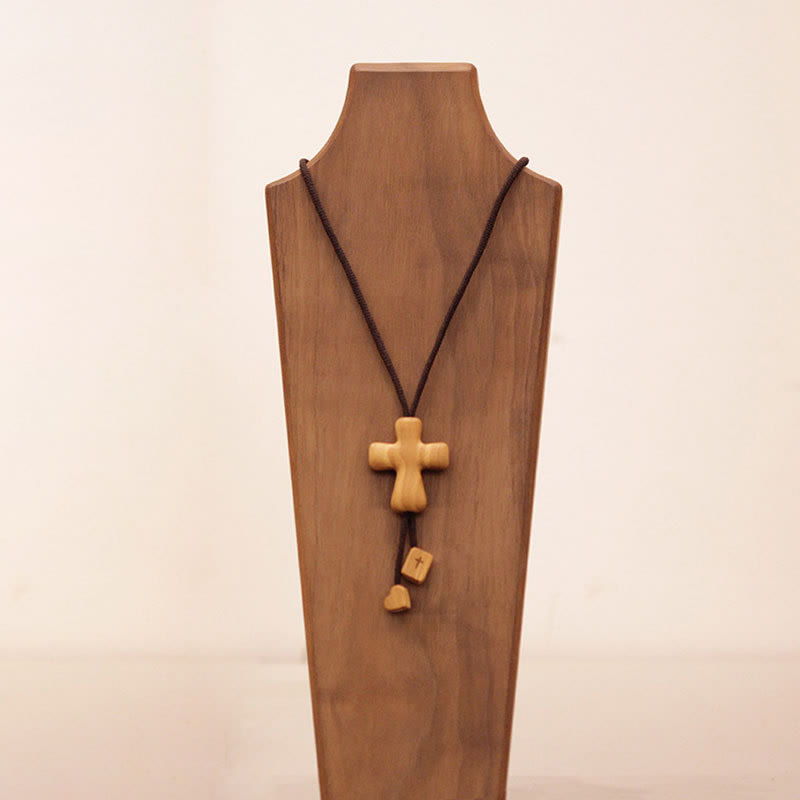 Christianartworkshop Refined Olive Wood Cross Pendant Necklace with Engraved Details: An Emblem of Unwavering Devotion - image 1