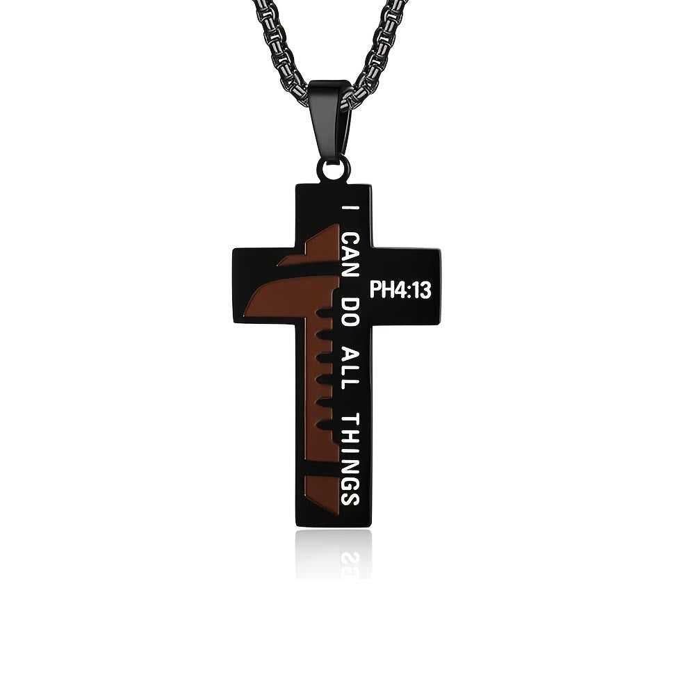 Christianartworkshop Timeless Football Cross Necklace with Scripture Engraving and Black & Silver Options - Black - image 0