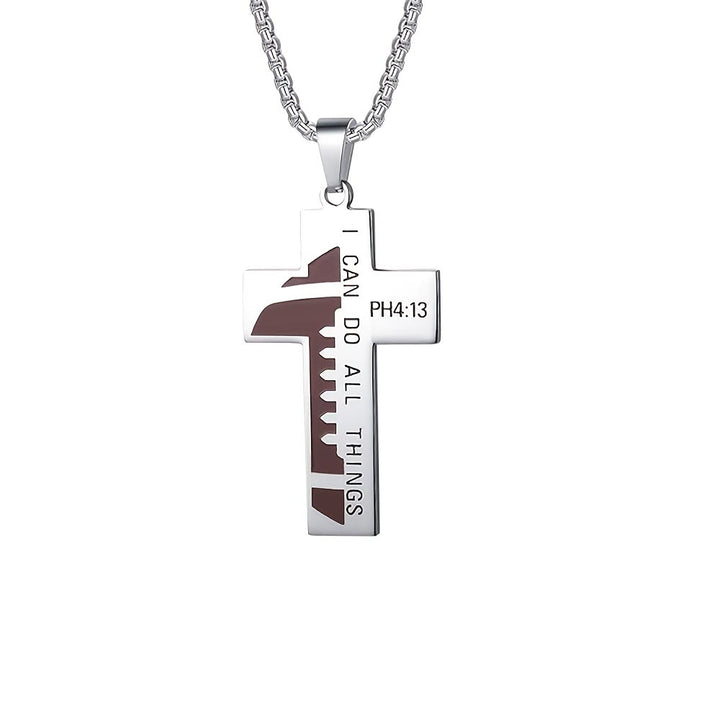 Christianartworkshop Timeless Football Cross Necklace with Scripture Engraving and Black & Silver Options - Silver - image 7