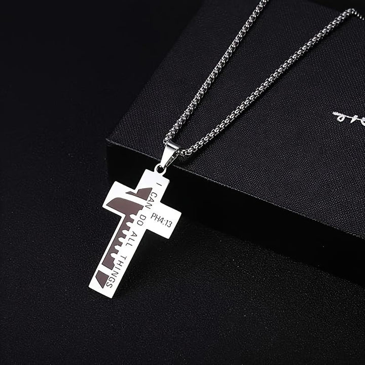 Christianartworkshop Timeless Football Cross Necklace with Scripture Engraving and Black & Silver Options - image 8