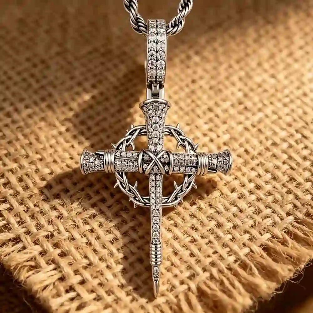 Christianartworkshop Pave Zircon Nail Cross Necklace with Crown of Thorns: A Reminder of Divine Love - image 4