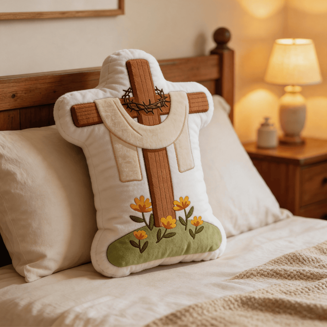 Christianartworkshop Floral Cross with Crown of Thorns and Cloth Drape Faith-Inspired Decorative Pillow - image 3