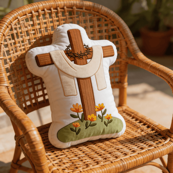 Christianartworkshop Floral Cross with Crown of Thorns and Cloth Drape Faith-Inspired Decorative Pillow - image 6