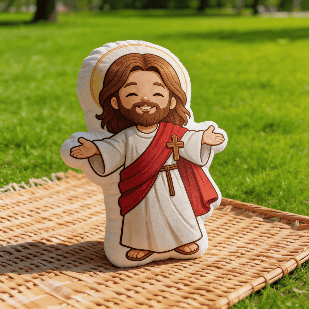 Christianartworkshop Cute Smiling Jesus with Open Arms and Halo Shaped Decorative Pillow - image 7