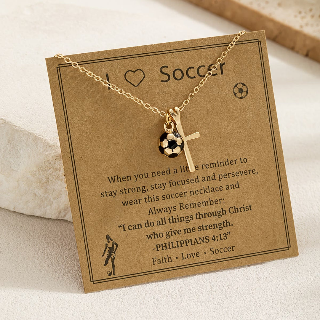 Christianartworkshop Sport Ball & Cross Pendant Necklace with Philippians 4:13 Verse: A Symbol of Faith and Athletic Strength - Soccer - image 6