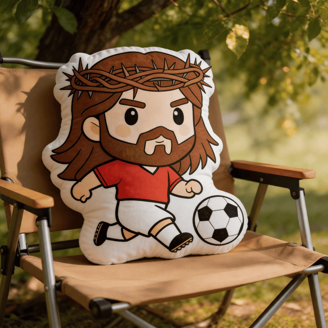 Christianartworkshop Cartoon Jesus Playing Soccer with Crown of Thorns Shaped Decorative Pillow - image 3