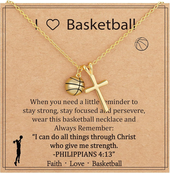 Christianartworkshop Sport Ball & Cross Pendant Necklace with Philippians 4:13 Verse: A Symbol of Faith and Athletic Strength - Basketball - image 3